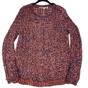 Soft Surroundings Windsor Park Navy Blue & Burnt Orange Chenille Sweater M